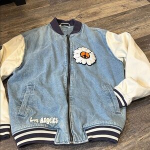 Jean Blue and Cream Jacket with Flower Patch